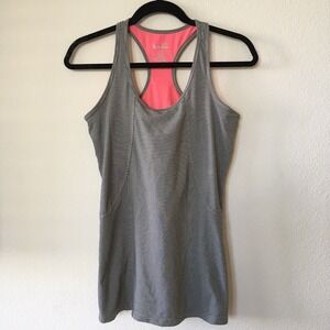 Kyodan Tank Top Small Gray Stripes Active Sleeveless EUC‎ Bralette Attached
